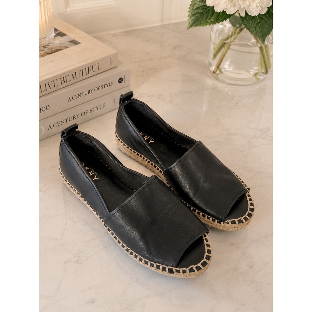 DKNY Black Peep Toe Platform Espadrille Sandals Womens 8
